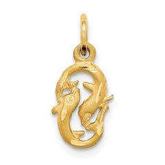 14k Satin Diamond-cut Pisces Zodiac Charm - 2