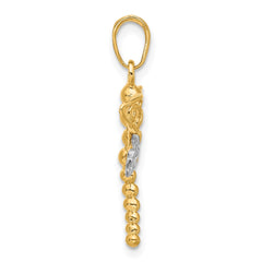 14k and White Rhodium Polished and D/C Dragonfly Pendant