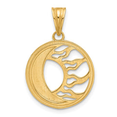 14K and White Rhodium D/C Sun and Moon Pendant