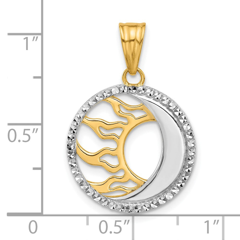 14K and White Rhodium D/C Sun and Moon Pendant