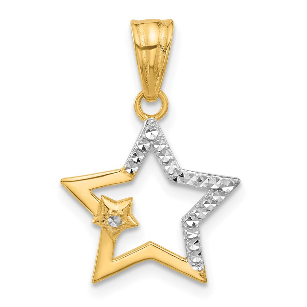 14K and White Rhodium D/C Stars Pendant - 2