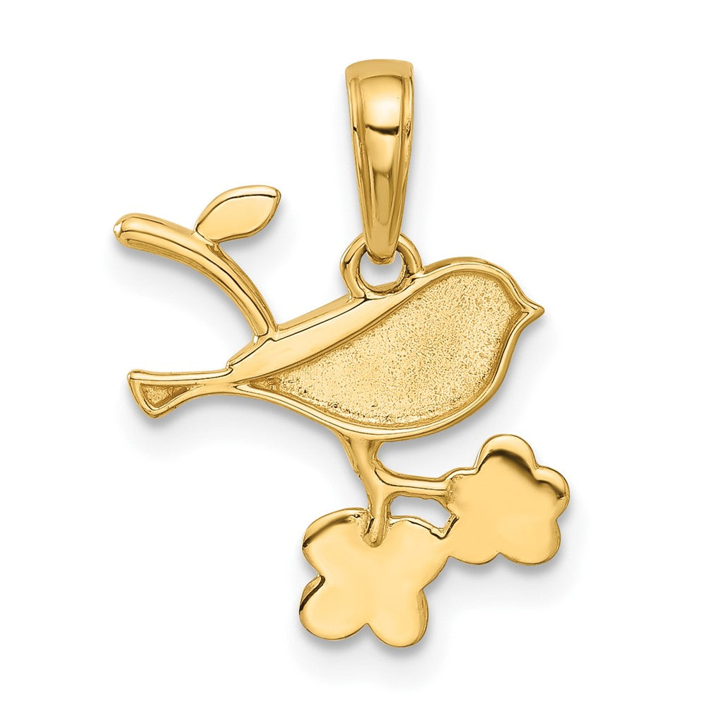 14K and White Rhodium D/C Bird on Branch Pendant