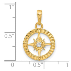 14k and White Rhodium D/C Compass Pendant - 2