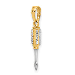 14K and White Rhodium D/C 3D Flathead Screwdriver Pendant