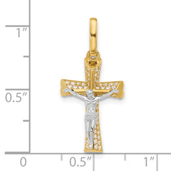 14K Two-tone Polished CZ Crucifix with Heart Ends Pendant