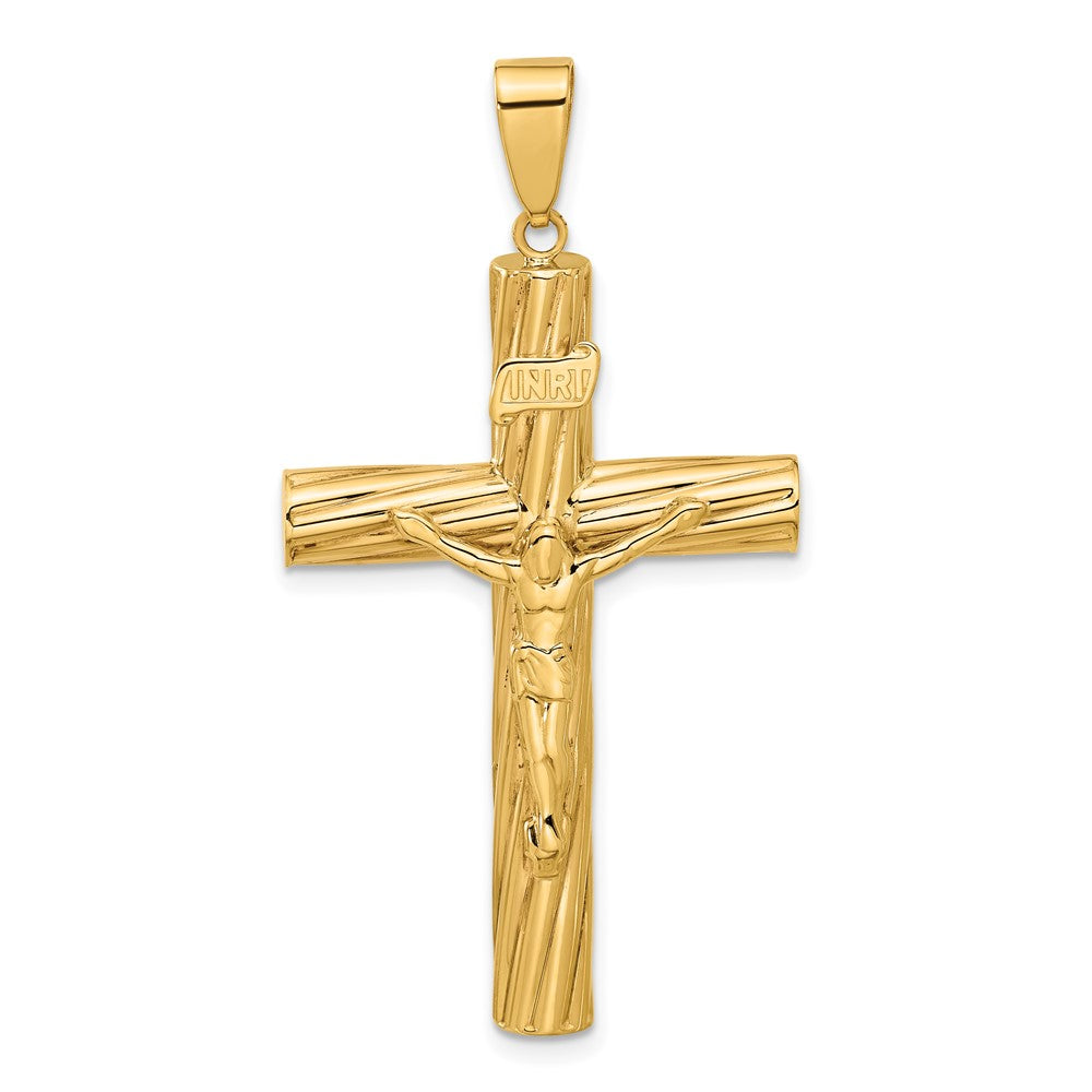 14K Polished and Textured Crucifix Pendant - 3