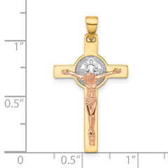 14K Two-tone with White Rhodium Crucifix and St Benedict Pendant