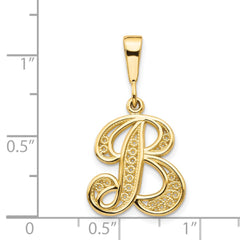 14KY Polished Script Filigree Letter B Initial Pendant