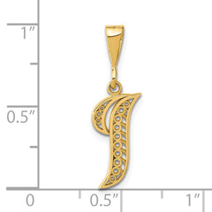 14KY Polished Script Filigree Letter I Initial Pendant