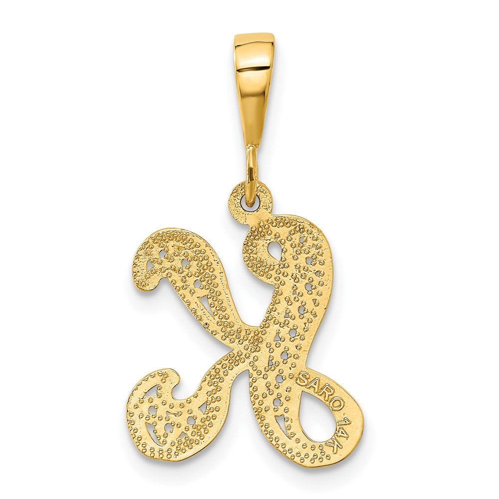 14KY Polished Script Filigree Letter K Initial Pendant