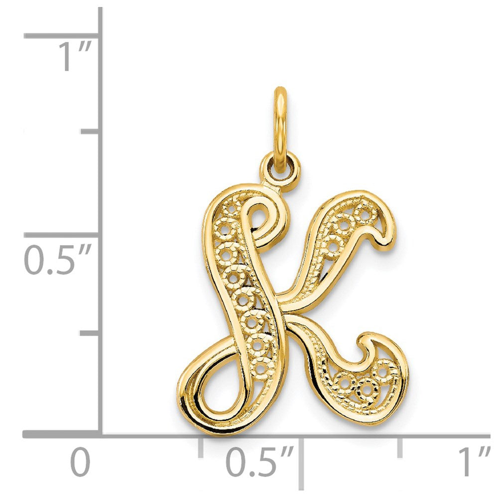 14KY Polished Script Filigree Letter K Initial Pendant