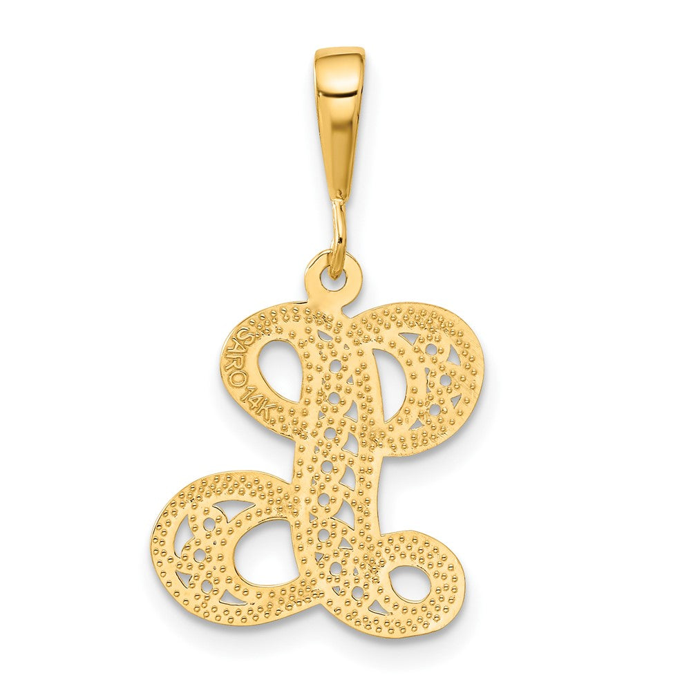 14KY Polished Script Filigree Letter L Initial Pendant