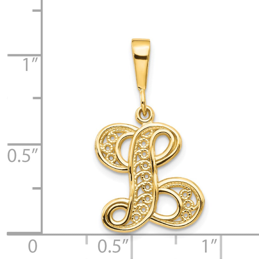 14KY Polished Script Filigree Letter L Initial Pendant