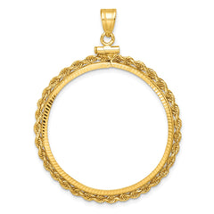 Wideband Distinguished Coin Jewelry 14k Polished Rope and Diamond-cut 32.0mm x 2.85mm Screw Top Coin Bezel Pendant