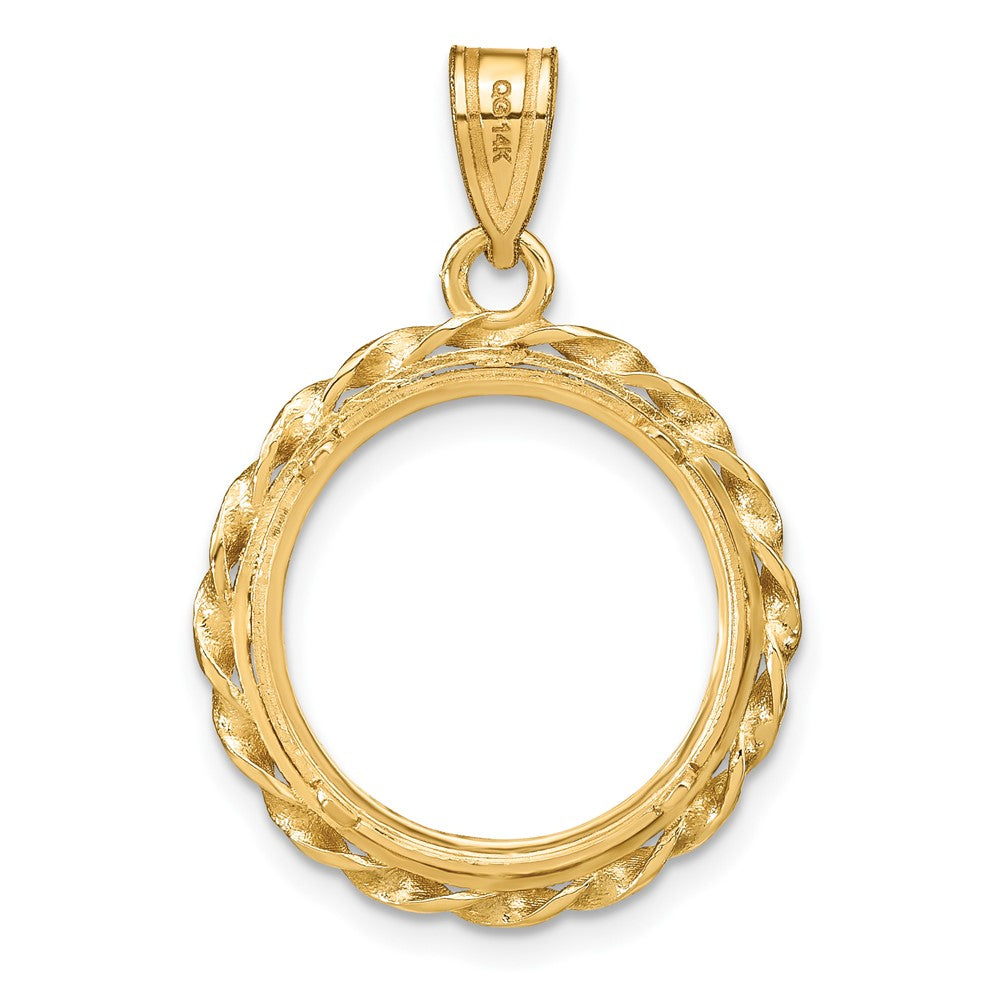 Wideband Distinguished Coin Jewelry 14k Polished Wide Twisted Wire 16.5mm Prong Coin Bezel Pendant