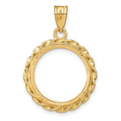 Wideband Distinguished Coin Jewelry 14k Polished Wide Twisted Wire 16.5mm Prong Coin Bezel Pendant