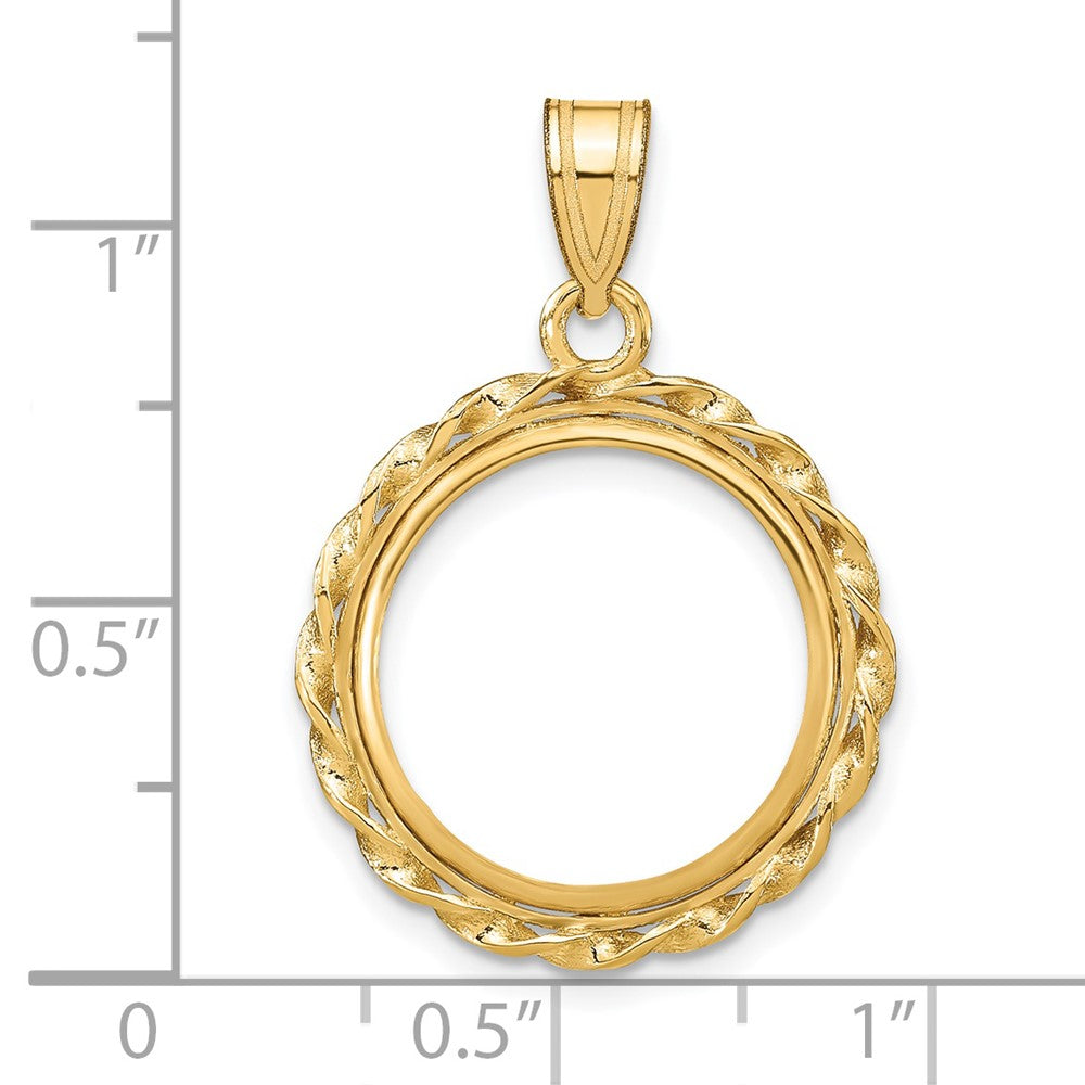 Wideband Distinguished Coin Jewelry 14k Polished Wide Twisted Wire 16.5mm Prong Coin Bezel Pendant