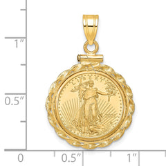 Wideband Distinguished Coin Jewelry 14k Polished Wide Twisted Wire Mounted 1/10oz American Eagle Screw Top Coin Bezel Pendant