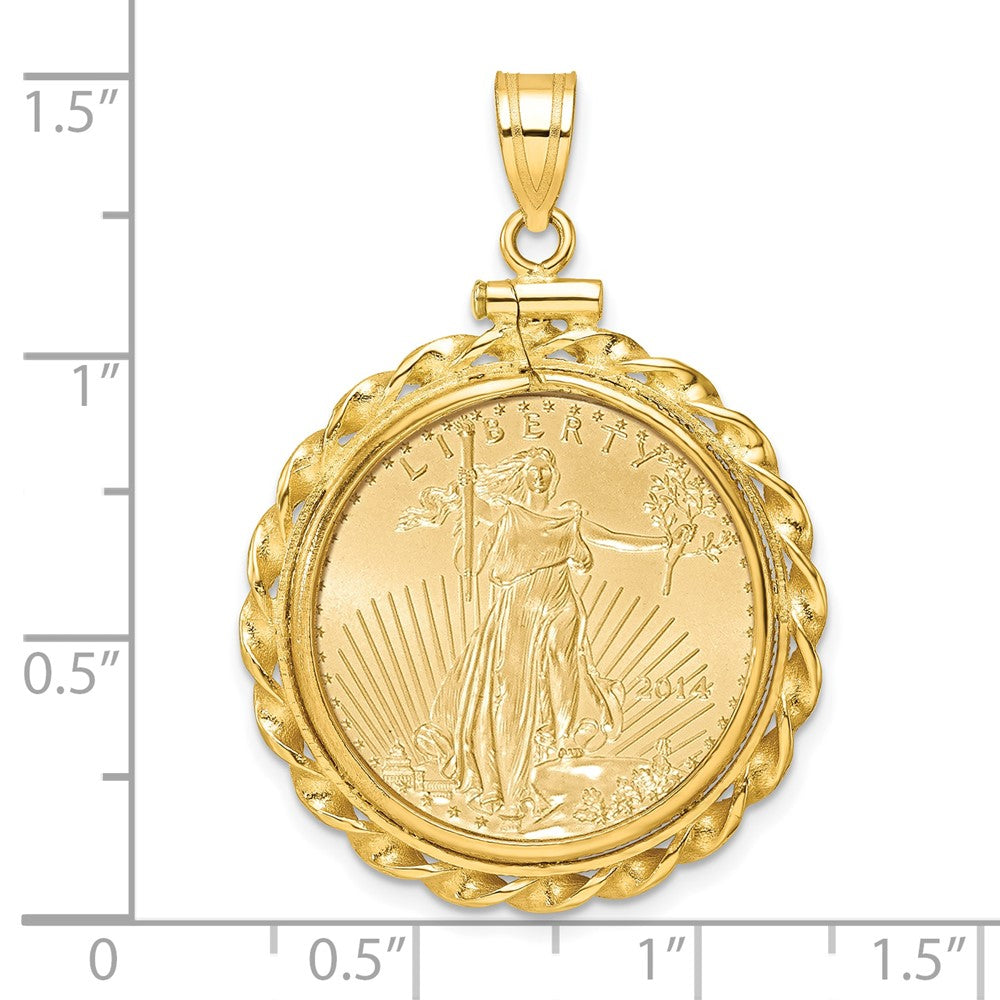 Wideband Distinguished Coin Jewelry 14k Polished Wide Twisted Wire Mounted 1/4oz American Eagle Screw Top Coin Bezel Pendant