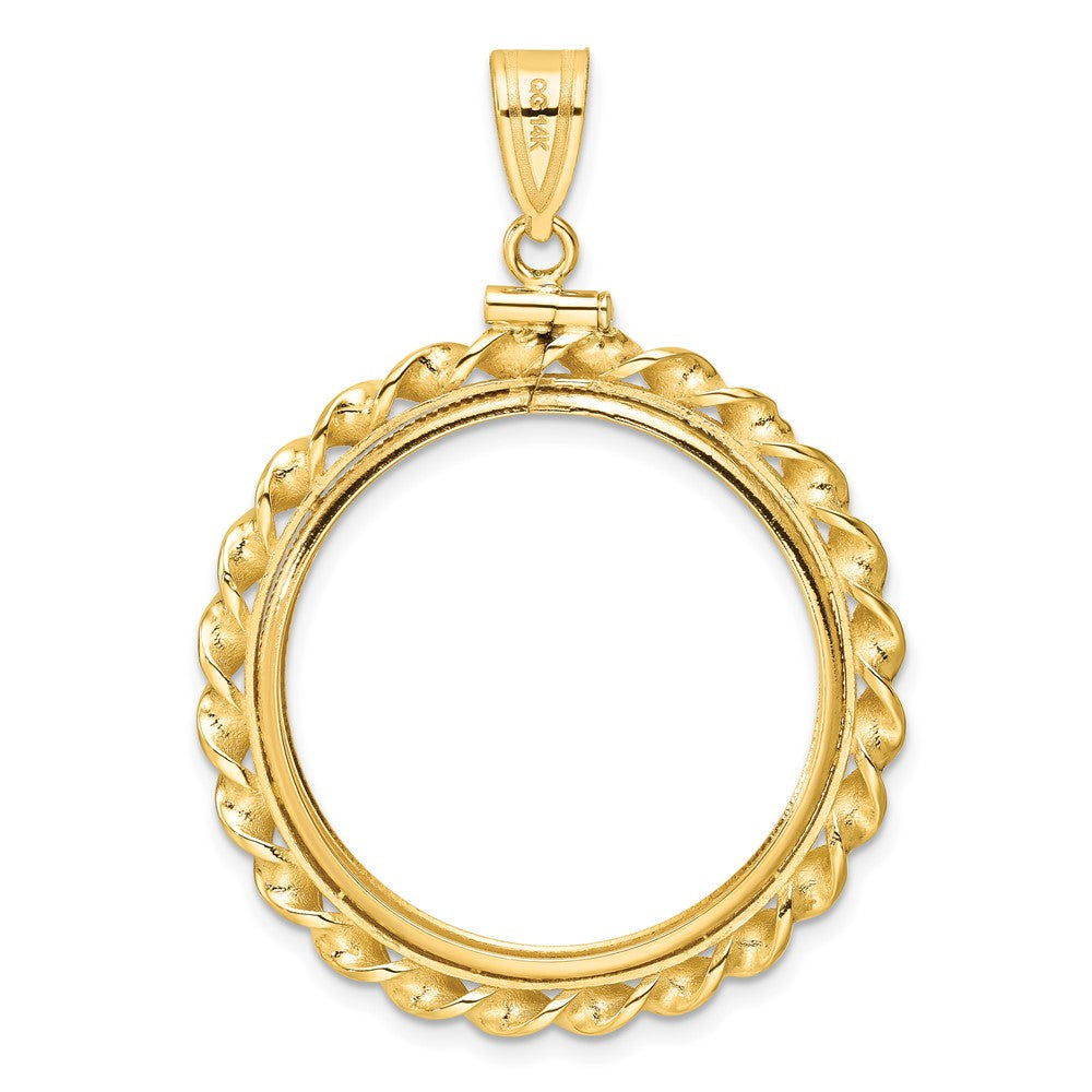 Wideband Distinguished Coin Jewelry 14k Polished Wide Twisted Wire 27.0mm x 2.35mm Screw Top Coin Bezel Pendant