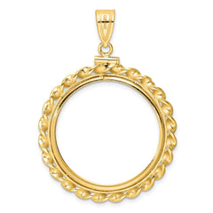 Wideband Distinguished Coin Jewelry 14k Polished Wide Twisted Wire 27.0mm x 2.35mm Screw Top Coin Bezel Pendant