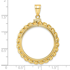 Wideband Distinguished Coin Jewelry 14k Polished Wide Twisted Wire 27.0mm x 2.35mm Screw Top Coin Bezel Pendant