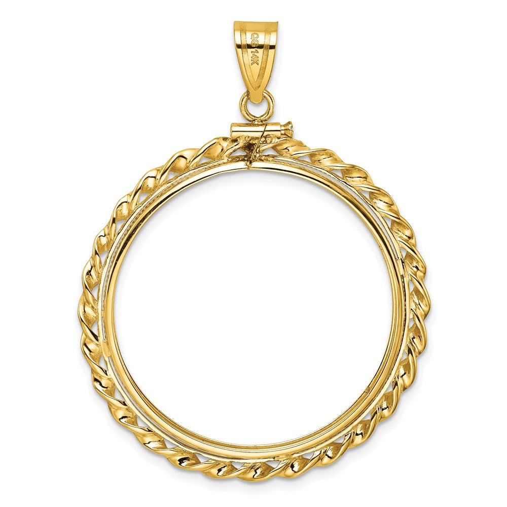 Wideband Distinguished Coin Jewelry 14k Polished Wide Twisted Wire 32.0mm x 2.85mm Screw Top Coin Bezel Pendant