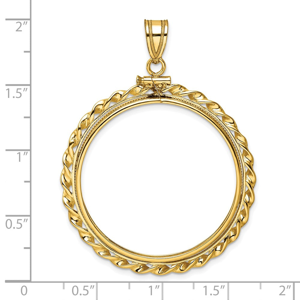 Wideband Distinguished Coin Jewelry 14k Polished Wide Twisted Wire 32.0mm x 2.85mm Screw Top Coin Bezel Pendant