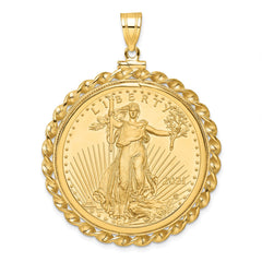 Wideband Distinguished Coin Jewelry 14k Polished Wide Twisted Wire Mounted 1oz American Eagle Screw Top Coin Bezel Pendant