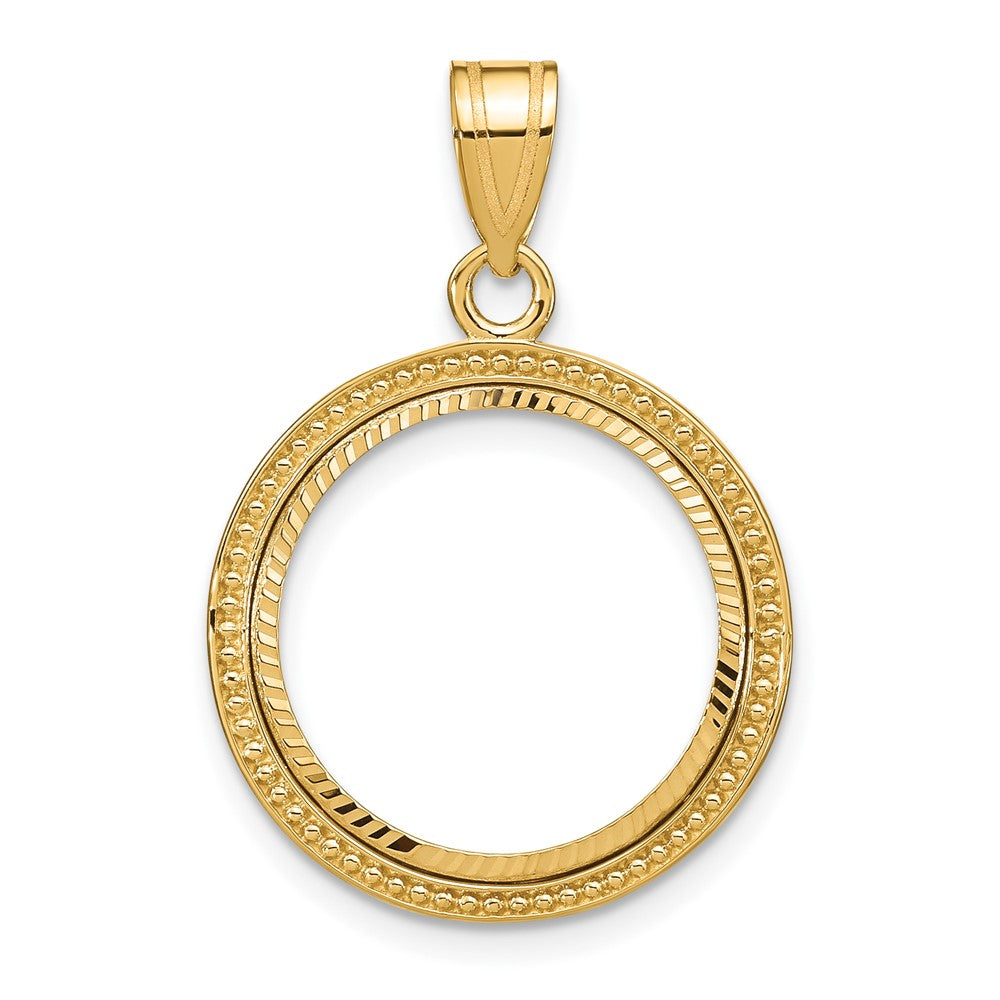 14kw Beaded & Diamond-cut 16.5mm Prong Coin Bezel Pendant