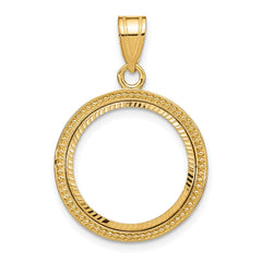14kw Beaded & Diamond-cut 16.5mm Prong Coin Bezel Pendant