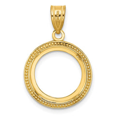 Wideband Distinguished Coin Jewelry 14k Polished and Beaded 14.0mm Prong Coin Bezel Pendant