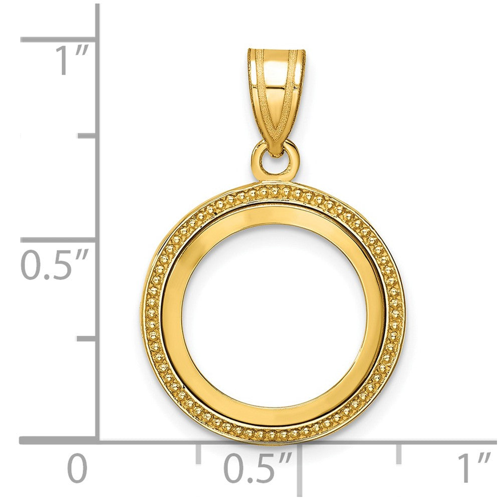 Wideband Distinguished Coin Jewelry 14k Polished and Beaded 14.0mm Prong Coin Bezel Pendant