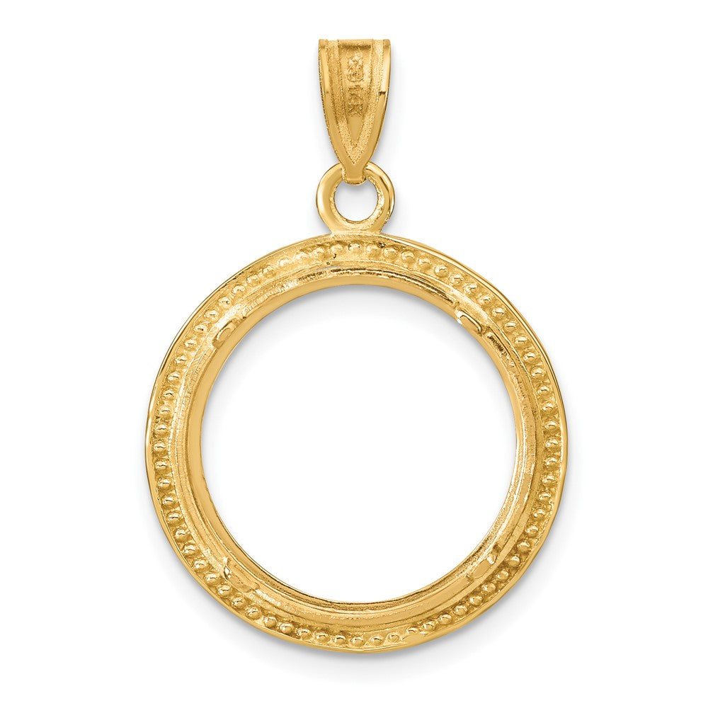 Wideband Distinguished Coin Jewelry 14k Polished and Beaded 16.5mm Prong Coin Bezel Pendant