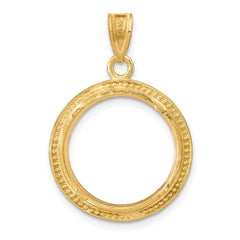 Wideband Distinguished Coin Jewelry 14k Polished and Beaded 16.5mm Prong Coin Bezel Pendant