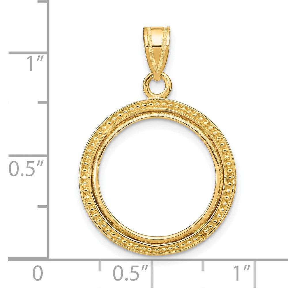 Wideband Distinguished Coin Jewelry 14k Polished and Beaded 16.5mm Prong Coin Bezel Pendant