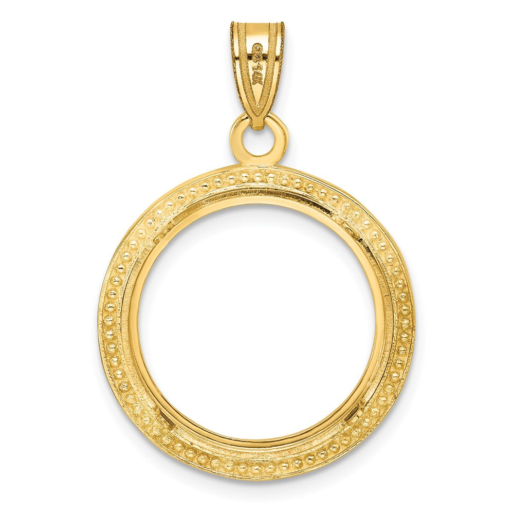 Wideband Distinguished Coin Jewelry 14k Polished and Beaded 18.0mm Prong Coin Bezel Pendant