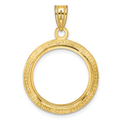 Wideband Distinguished Coin Jewelry 14k Polished and Beaded 18.0mm Prong Coin Bezel Pendant