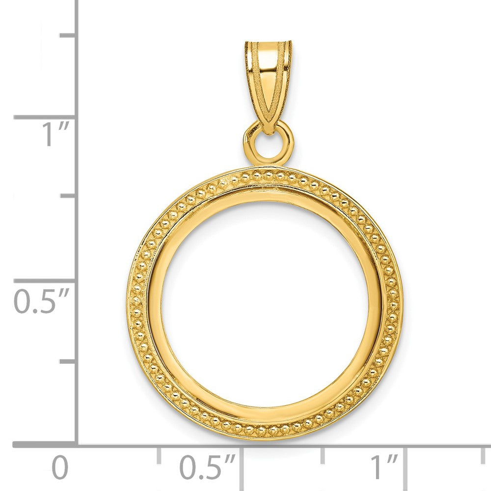 Wideband Distinguished Coin Jewelry 14k Polished and Beaded 18.0mm Prong Coin Bezel Pendant
