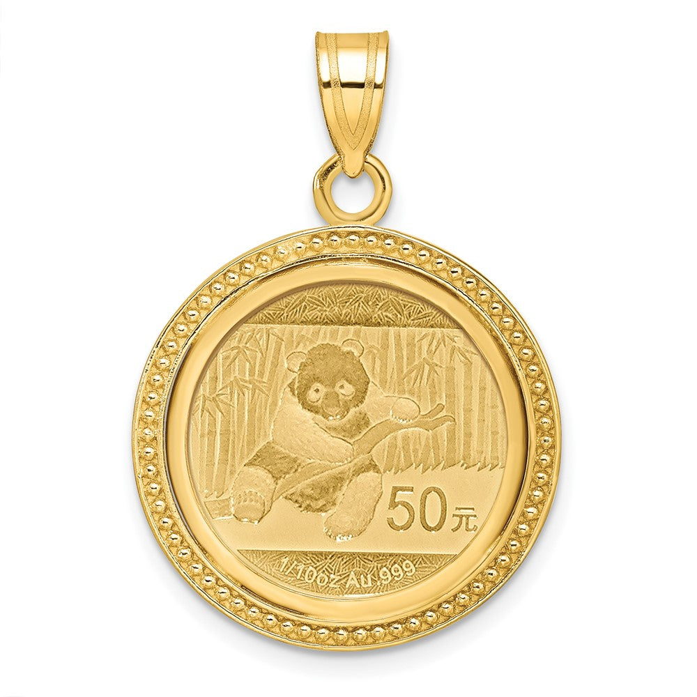 Wideband Distinguished Coin Jewelry 14k Polished and Beaded Mounted 1/10oz Panda Coin Bezel Pendant