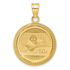 Wideband Distinguished Coin Jewelry 14k Polished and Beaded Mounted 1/10oz Panda Coin Bezel Pendant