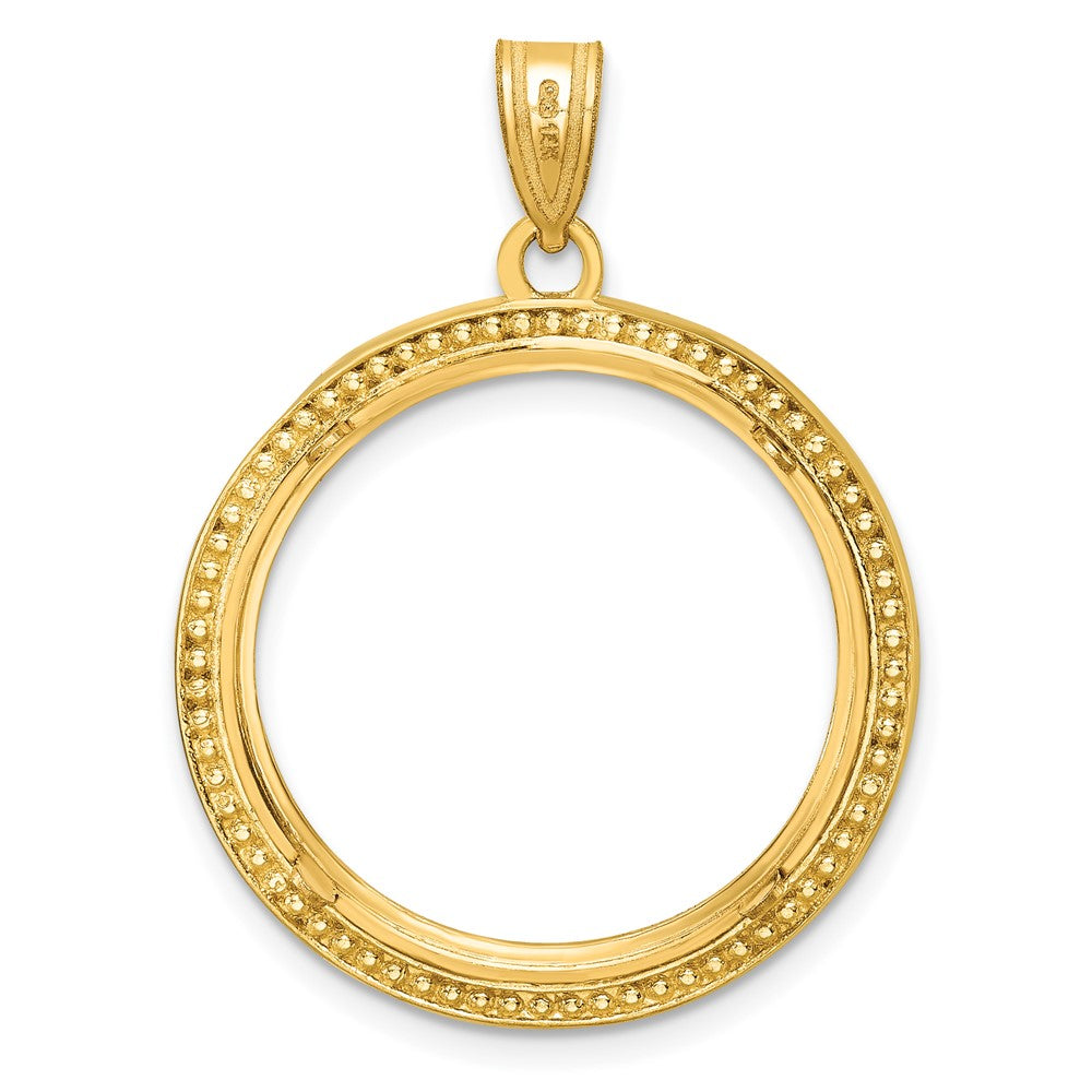 Wideband Distinguished Coin Jewelry 14k Polished and Beaded 22.0mm Prong Coin Bezel Pendant