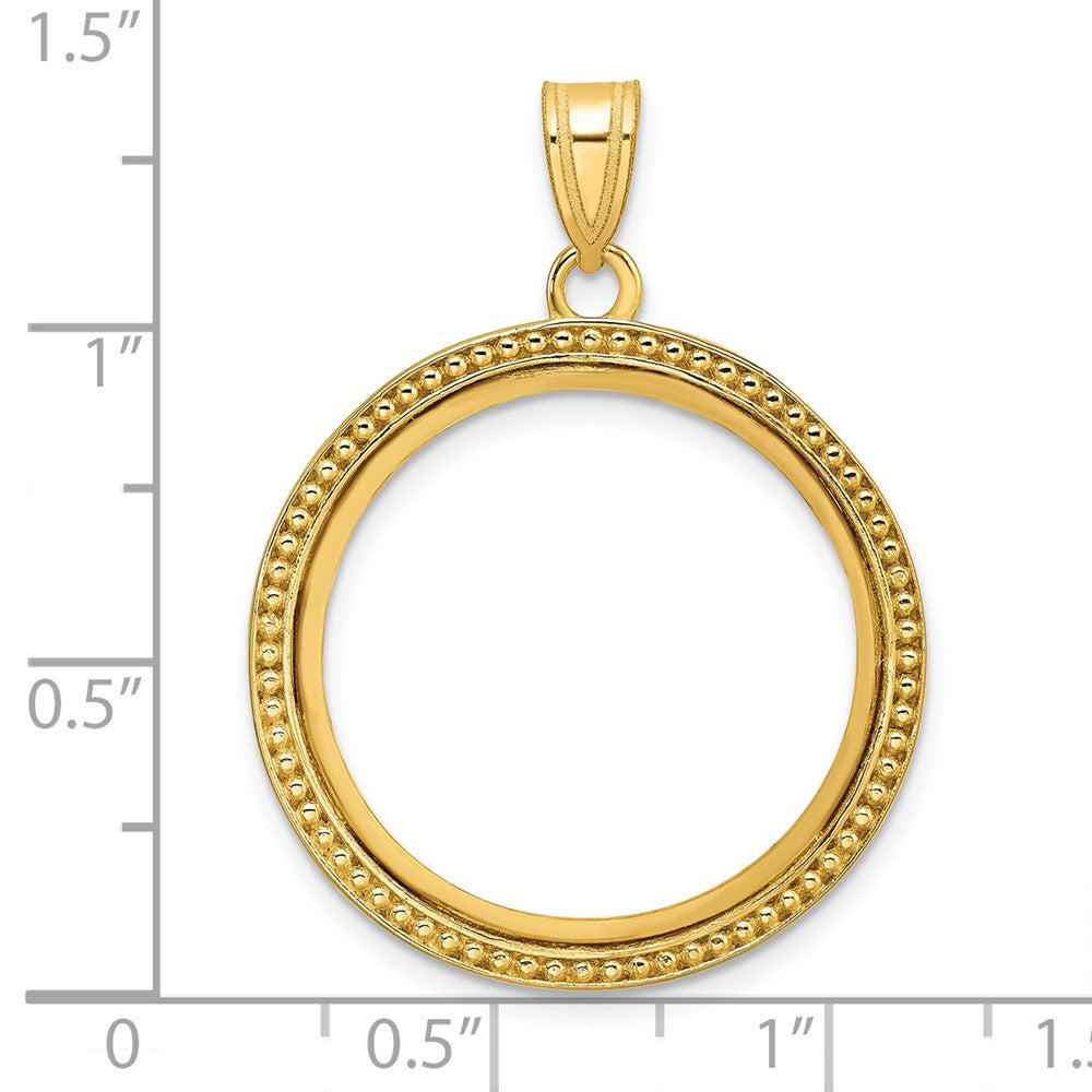 Wideband Distinguished Coin Jewelry 14k Polished and Beaded 22.0mm Prong Coin Bezel Pendant