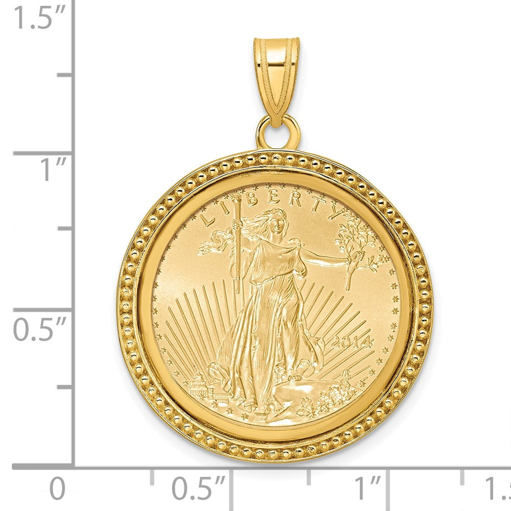 Wideband Distinguished Coin Jewelry 14k Polished and Beaded Mounted 1/4oz American Eagle Coin Bezel Pendant