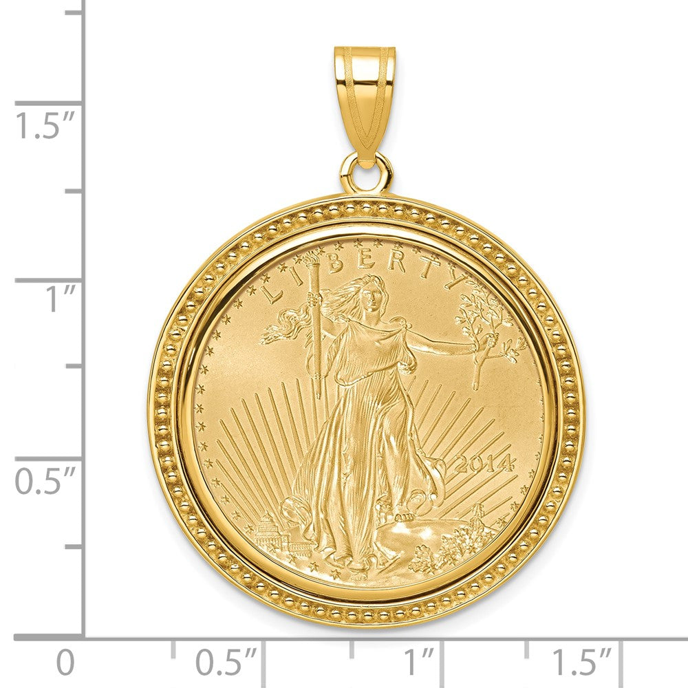 Wideband Distinguished Coin Jewelry 14k Polished and Beaded Mounted 1/2oz American Eagle Coin Bezel Pendant