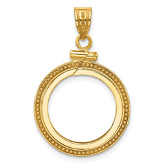 Wideband Distinguished Coin Jewelry 14k Polished and Beaded 16.5mm x 1.35mm Screw Top Coin Bezel Pendant