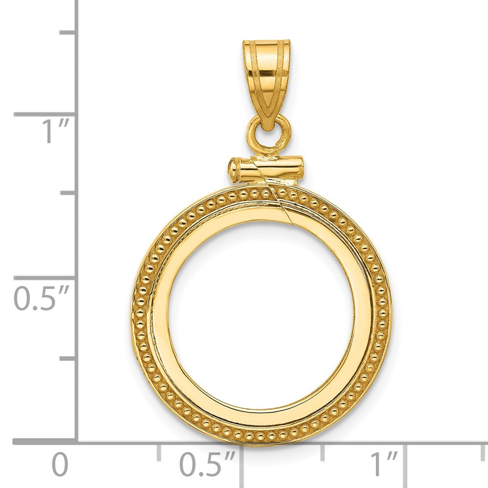 Wideband Distinguished Coin Jewelry 14k Polished and Beaded 16.5mm x 1.35mm Screw Top Coin Bezel Pendant