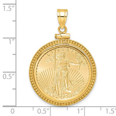 Wideband Distinguished Coin Jewelry 14k Polished and Beaded Mounted 1/4oz American Eagle Screw Top Coin Bezel Pendant