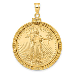 Wideband Distinguished Coin Jewelry 14k Polished and Beaded Mounted 1/2oz American Eagle Screw Top Coin Bezel Pendant