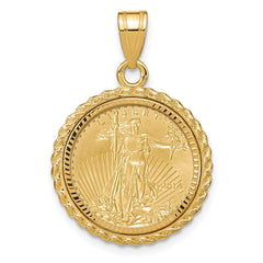 Wideband Distinguished Coin Jewelry 14ky Diamond-cut Casted Rope Prong Mounted 1/10oz American Eagle Coin Bezel Pendant